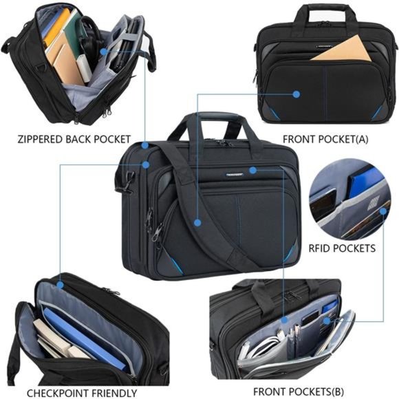 KROSER Laptop Bag 17.3 Inch Premium Laptop Briefcase, Expandable Laptop Bag - Picture 6 of 7